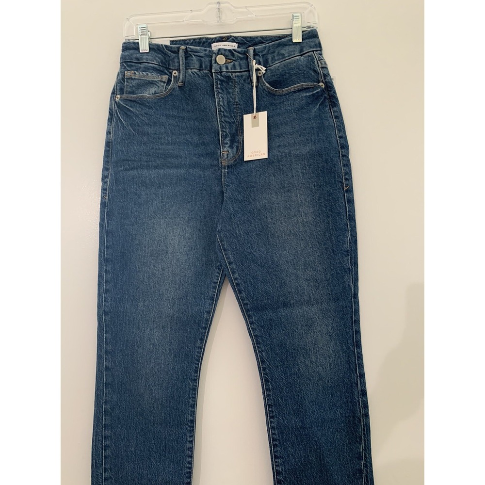 NWT Good American Good Classic Raw Hem Blue Jeans Size 8/29 Skinnyish Hi-Rise